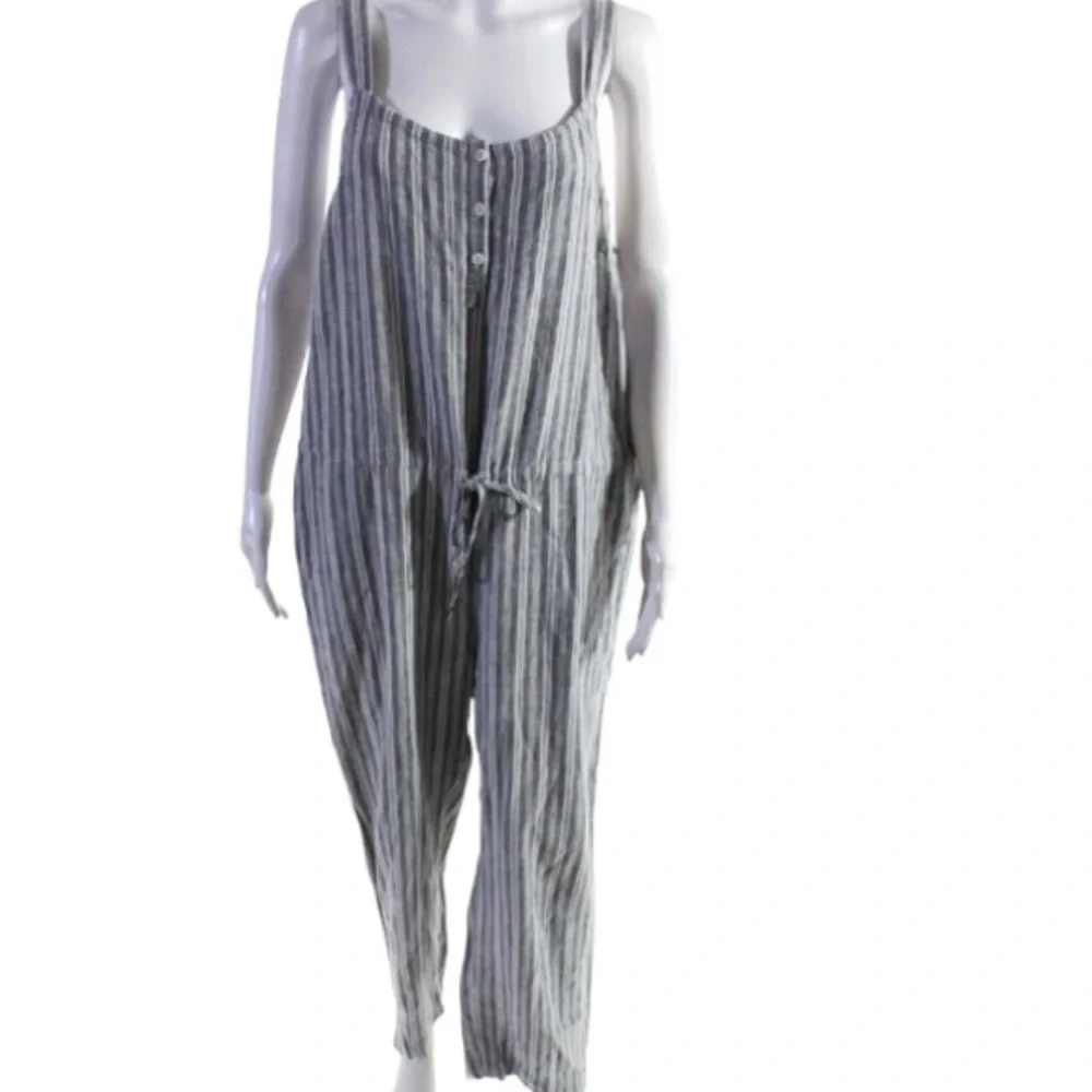 Rails size large sleeveless blue & white stripe jumpsuit with drawstring waist